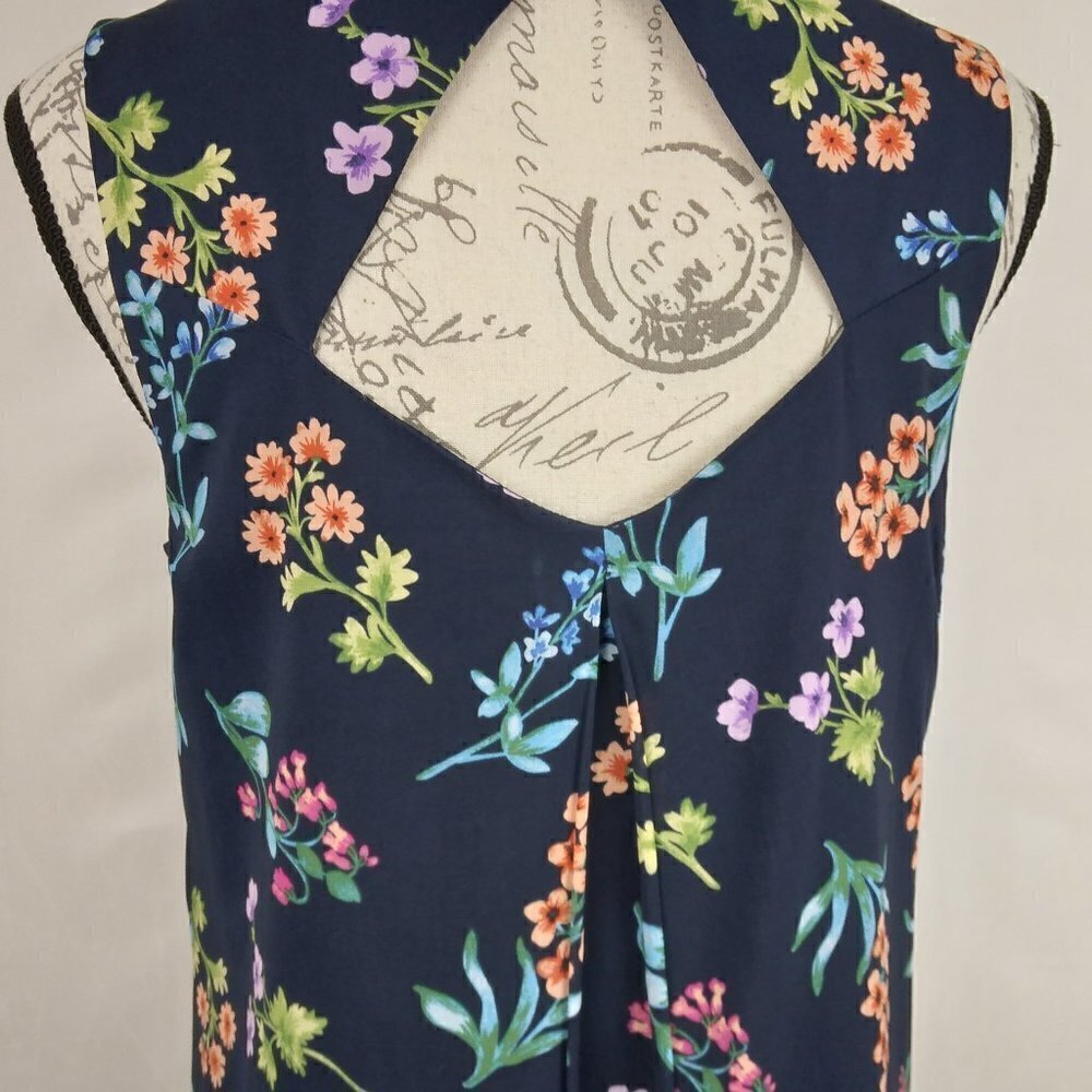 Philosophy | A Line Swing Dress Navy Lined Sleeveless Floral Keyhole Back | Sz S - Picture 5 of 8